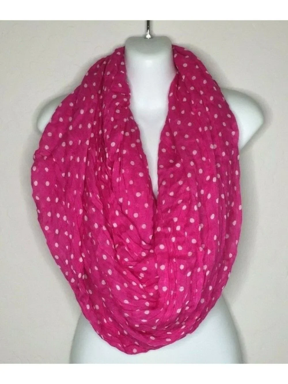 Womens Pink White Polka Dot Scarf Accessories Fashion One Size 38